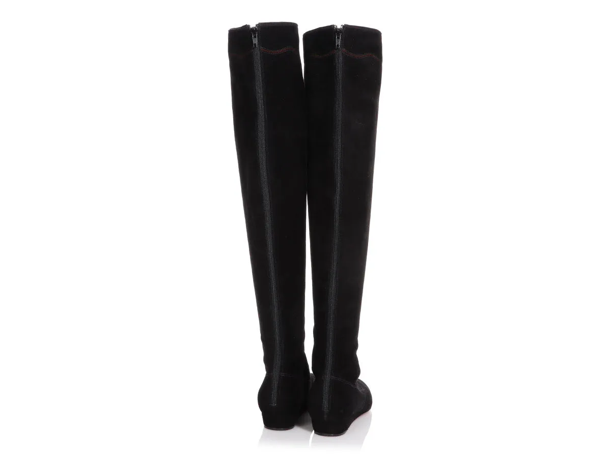 Alaïa Black Suede Tall Flat Boots