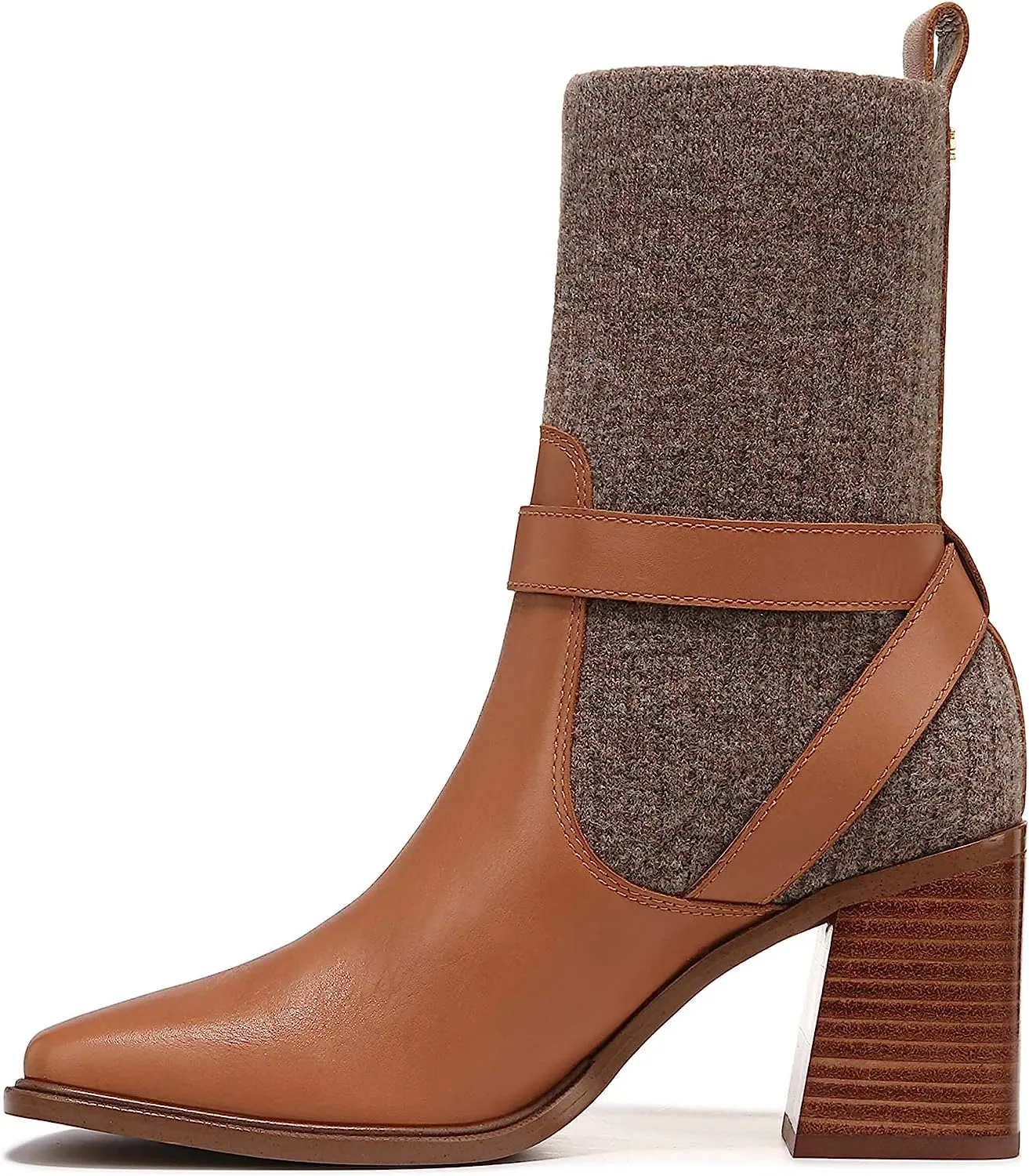 Sam Edelman Marci Lt Cuoio Brown/Praline Buckle Ankle Leather Fabric Booties